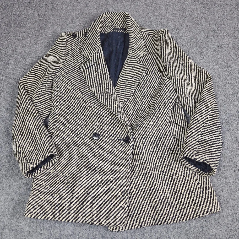 Vintage Womens‎ Gray Herringbone Double Breasted Blazer Jacket 46R Dark Academia